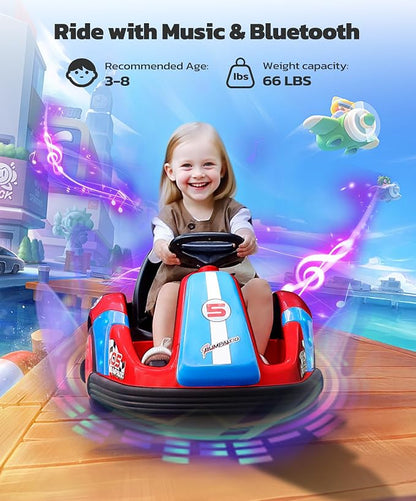 ELEMARA Kids Bumper Car with Big Wheel, 12V Toddler Bumper Cars with Remote, 2.2 Mph Max, Baby Bumping Toy Car with DIY Stickers,360 Degree-Spin, Bluetooth, Music,LED Lights, Deep Red