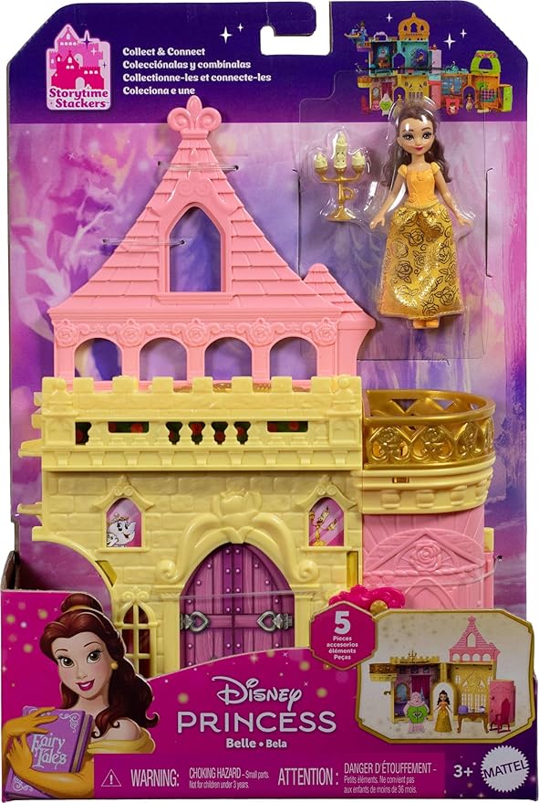 Mattel Disney Princess Toys, Storytime Stackers Belle's Castle, Stackable Doll House with Small Doll & 9 Pieces, Inspired by The Disney Movie