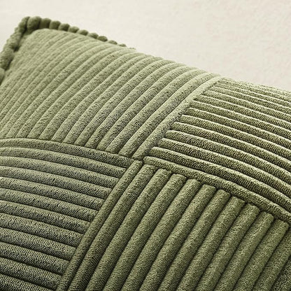 MIULEE Olive Green Corduroy Decorative Euro Sham Pillow Covers 24x24 Inch with Splicing Set of 2 Soft Boho Pillow Covers Broadside Textured Summer Pillowcases for Couch Bed Livingroom