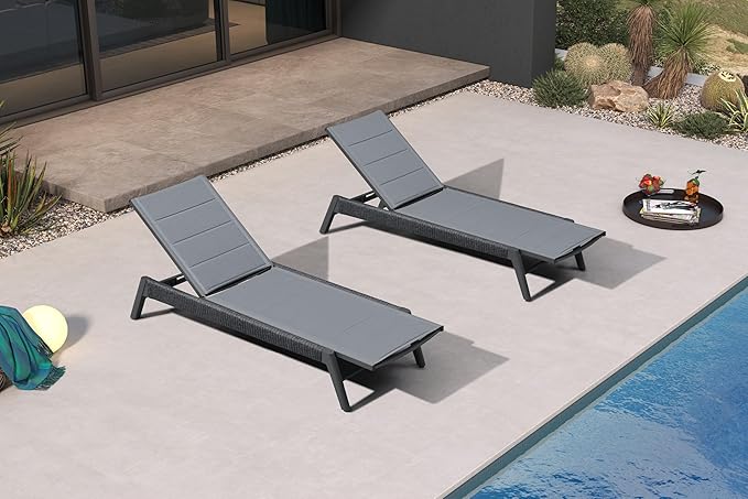 PURPLE LEAF Outdoor Chair Chaise Lounge Sun Lounges Aluminum Poolside Adjustable Reclining Patio Set of 2 Moon Basalt