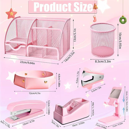 Pink Desk Accessories, 24Pcs Pink Office Supplies and Desk Organizers, with Tape Dispenser, Stapler, Staple Remover, Ect, Gift Box Packaging