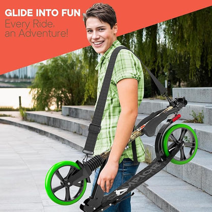 Campior Kick Scooter for Ages 6+, for Kids, Teens, and Adults, Max Load 240 LBS, Foldable, 8-inch Big Wheels for Kids and Adults, with Kickstand, 3 Adjustable Levels, Child Safety Approved, Graffiti