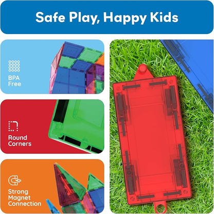 PicassoTiles 2 Piece Car Truck Construction Kit Toy Set Vehicle for Magnetic Blocks Building Tile Sensory Magnet Toys with Re-Enforced Hitch & Long Bed Educational Puzzle Girls Boys Toddlers Ages 3+