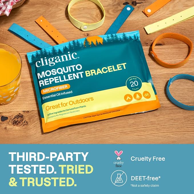 Cliganic Mosquito Repellent Microfiber Bracelets (20 Pack) - for Adults and Kids, DEET Free Wristbands