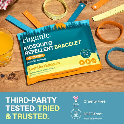 Cliganic Mosquito Repellent Microfiber Bracelets (20 Pack) - for Adults and Kids, DEET Free Wristbands