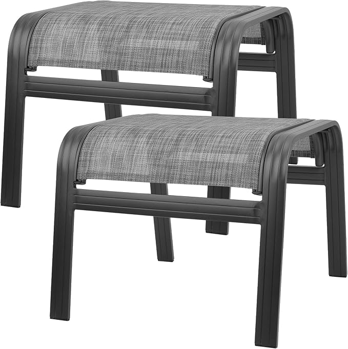 Patio Outdoor Ottoman Footstools Assembled Aluminum Footrest Side Table Small Chairs Patio Ottoman 2 Set Grey