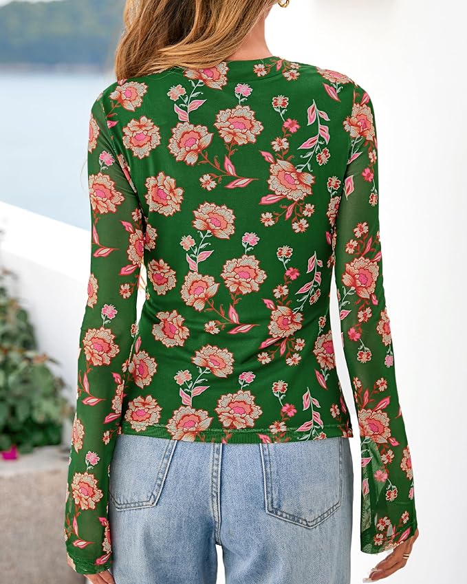 BTFBM Button Down Shirts for Women 2026 Fall Boho Tops V Neck Long Sleeve Blouses Ruched Mesh Fitted Fashion Clothing
