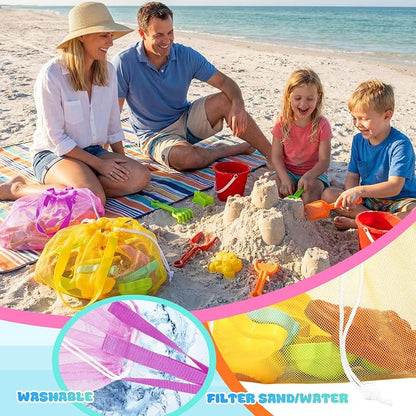 Paterr 4 Pcs Mesh Beach Tote Bag Seashell Bags Foldable Large Beach Toy Organizer with Drawstring, Pool Gym Swimming Camping Accessories Lightweight Foldable Birthday Gifts (4 Colors)