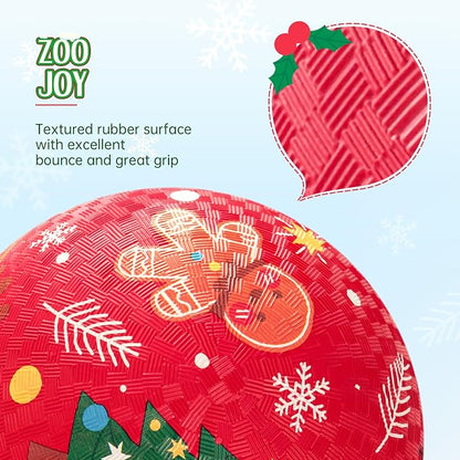 ZOOJOY Pack of 2 Cartoon Playground Balls, Christmas Toys Balls for Toddler 1-3, 8.5" Rubber Ball Bouncy Kickball, Indoor & Outdoor Game, for Boys Girls 2-4 with Pump