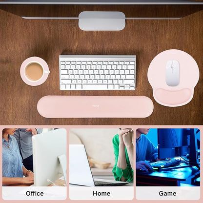 MOSISO Wrist Rest Support for Mouse Pad&Keyboard Set, Chalk Pink | Circle Curved Ergonomic Mousepad Non-Slip Base Home/Office Pain Relief&Easy Typing Pad with Soft Cloth&Silicone Lining