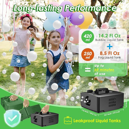 Wisdomlit Fog Bubble Machine, 400W Smoke Bubble Blower, Smoke Bubble Maker | No-Spill Liquid Tanks, 2 Bubble Modes, 8000+ Colorful or Smoke-Filled Bubbles, Great for Outdoor Backyard Birthday Party