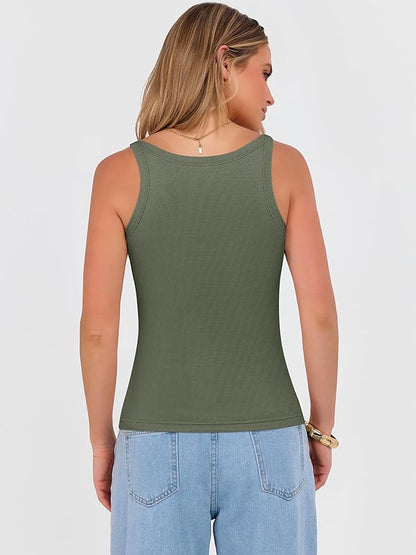 ANRABESS V Neck Tank Tops for Women Ribbed Knit Camisole 2026 Summer Casual Sleeveless Slim Fitted Basic Cami Shirts Clothes