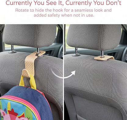 4PCS Car Seat Headrest Hooks, Auto Back Seat Hanger Holder, Durable Stylish Vehicle Organizer Universal Car Interior Accessories, Storage Hooks for Purses, Bags, Clothes (Carbon Fiber/Beige)