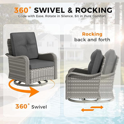 8-Seat Modern Patio Furniture Set with Swivel Rocking Chairs, Thick 4″ Cushions, Dual-Strand Wicker Rattan, Rust-Resistant Steel Frame – Outdoor Conversation & Modular Sectional,Black