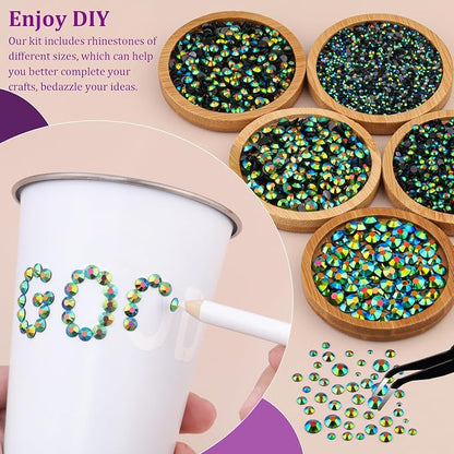 Resin Jelly Rhinestones for Crafting with B7000 Jewelry Glue, 1 Box Emerald Black Flatback Crystal with 3Pcs 10ml Glue, Bedazzling Non Hotfix Gems for DIY Tumblers Clothing Shoes Manicure