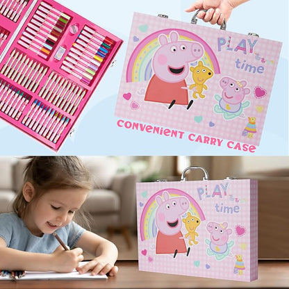 Peppa Pig Colouring, Arts & Crafts Set for Kids, 137 Pcs Stationary Supplies, Colouring Paper Pencils Crayons Eraser & Sharpener, Gifts for Girls