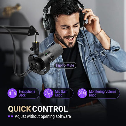 FIFINE AmpliTank K688CT Podcast Microphone Kit, USB/XLR Dynamic Vocal Mic | Streaming Mic with Boom Arm for PC/XLR Mixer, with Mute Button, Headphone Jack, Gain Knob, for Gaming Voice-Over Recording