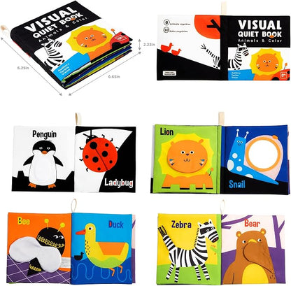 beiens Soft Baby Books - High Contrast Black & White Touch & Feel Crinkle Cloth Books for Infants & Toddlers, Early Educational Stimulation Toys, Baby Girl & Boy Gift, Animal