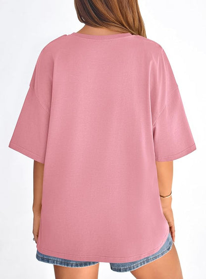 PRETTYGARDEN Womens 2026 Spring Going Out Tops Casual Short Sleeve Crewneck Loose Fit Basic Oversized T Shirts Summer Outfits