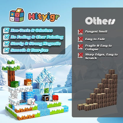 150PCS Magnetic Blocks, Magnetic Building Blocks, Magnet Blocks Cubes, STEM Educational Stacking Magnet Toy for Kids Ages 3 4 5 6 7 8 9 10 11 12, Birthday Gifts for Boys and Girls - Snow World