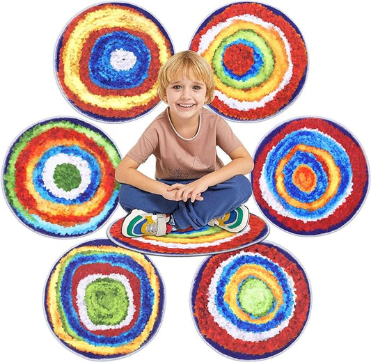 HiiARug Kids Crazy Carpet Circle Seats 6pcs 16" Round Carpet Circles Soft Non Slip Classroom Floor Seating Washable Carpet Spots for Classroom Pre-School Classroom Accessories