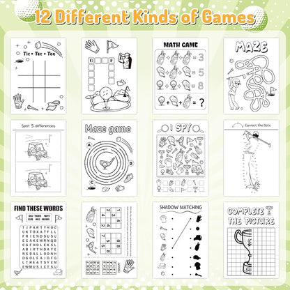 Golf Activity Books with Stacking Crayons for Kids, 24 Pack Mini Golf Coloring and Game Book Set, Bulk Sports Activity Booklets for Classroom Rewards Party Goodie Bags Stuffers Travel DIY Art Gifts