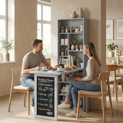 HOMCOM Foldable Desk Wall Mounted Convertible Table for Small Spaces, Gray | Wall Mounted, Space-Saving, Chalkboard, Storage Shelves, for Small Spaces, Home Office, Bedroom, Dorm, Apartment