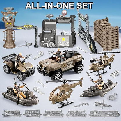 88-in-1 Army Men Toys Sets for Boys 4-7 8-12, Military Base/Truck/Helicopter/Kayak Boat/Motorcycle/Army Men Action Figures/Weapon Gears, Army Toys for Boys Kids Birthday Gifts Party Favors