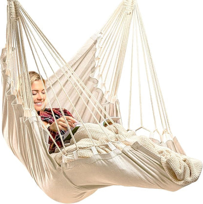 Indoor Hanging Chair for Bedroom, Patio, Porch or Room - Hammock Swing Chair - Outdoor & Indoor Swing for Adults - Quick & Easy Setup with Hardware Kit – Spacious Full Body Support – Holds 440 Lbs