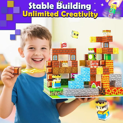200PCS Magnetic Blocks Toys for Kids Ages 3-5 6-8 8-12 with Magnetic Board Sensory Kids Toys Stacking Blocks, Build Mine Magnet World-3 4 5 6 7 8 9 10 Year Old Boy Girls Birthday Gifts