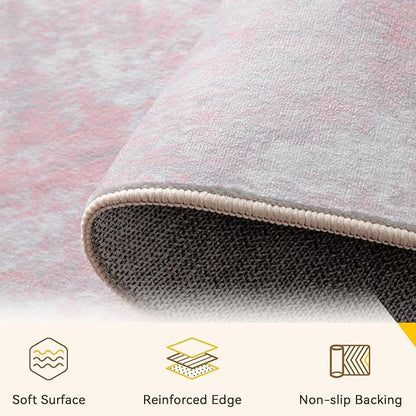 RELEANY Washable Area Rugs 2'x3' Non-Slip Modern Abstract Soft for Living Room Entryway Bedroom Kitchen, Print Pattern, Grey Pink