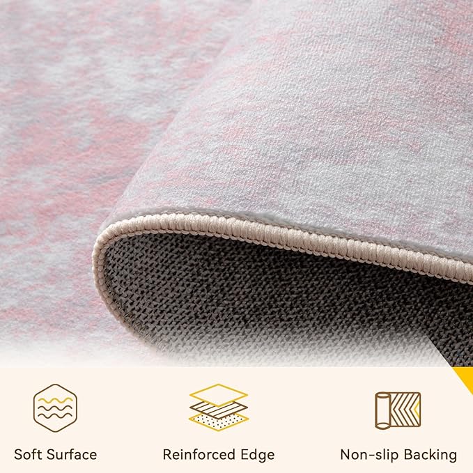 RELEANY Washable Area Rugs 5'x8' Non-Slip Modern Abstract Soft for Living Room Entryway Bedroom Kitchen, Print Pattern, Grey Pink