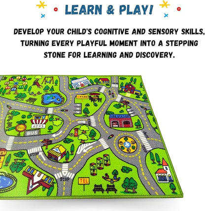 ToyVelt Kids Carpet Playmat Car Rug – Educational Road Traffic Carpet Multi Color Play Mat - Best Kids Rugs for Playroom & Kid Bedroom – for Ages 3-12 Years Old (43" L x 26" W)