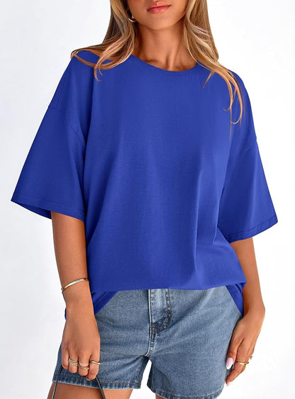 PRETTYGARDEN Womens 2026 Spring Going Out Tops Casual Short Sleeve Crewneck Loose Fit Basic Oversized T Shirts Summer Outfits