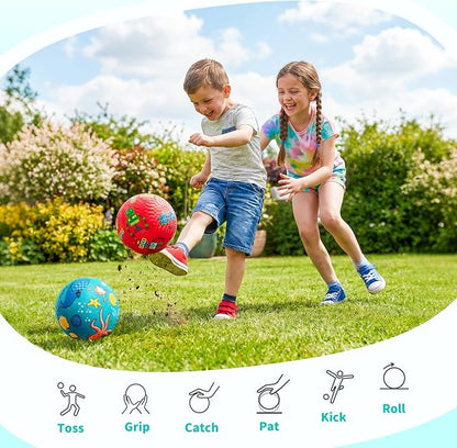 ZOOJOY Pack of 2 Cartoon Playground Balls, Balls for Kids 3+, 8.5" Rubber Balls for Dodgeball, Non-Slip Rubber Bouncy Kickball Set, Indoor & Outdoor Game Toys for Boys Girls with Pump