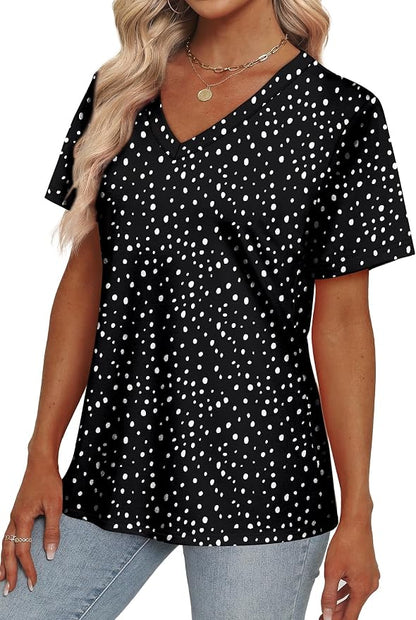 Alaroo Womens Summer Tops 2026 V Neck Short Sleeve Shirts Trendy Dressy Casual Vacation Outfits Printed