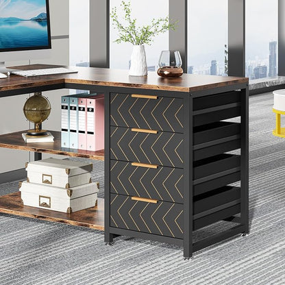 Tribesigns L Shaped Computer Desk with Storage Drawers, 59 inch Corner Desk with Shelves, Reversible L-Shaped Office Desk Study Writing Table Workstation for Home Office, Brown