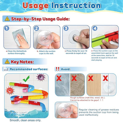 Fajiabao Toddler Bath Toys for Kids Ages 4-8 3-5 Educational Bath Toys with Spinner & Marble Run Water Track Slide Set Shower & Bathtub Toys for Kids Ages 4-8 7 6 Creative STEM Gift for Boys Girls
