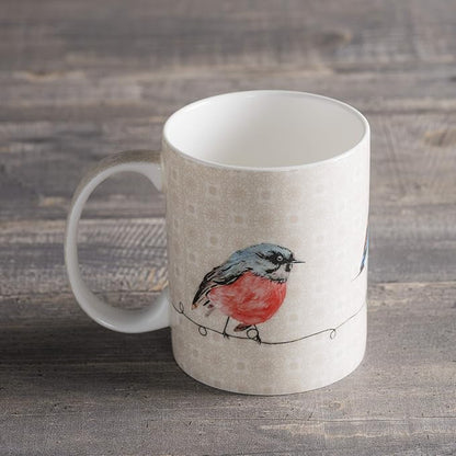 Maison d' Hermine Coffee Mug with Handles Tea Cups (12 Ounce, Pack of 1) | Fine Bone China Coffee Mugs for Hot Beverages Cappuccino Latte Home Restaurant Hotel Spring Summer -Birdies on Wire - Robin