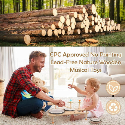 Kids Drum Set for Toddlers 3+, 8 in 1 Montessori Musical Instruments - Wooden Musical Toys for Baby Easter Christmas Birthday Gifts for Preschool Learning Music for Boys Girls Age 3 4 5 6