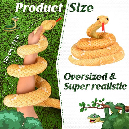 Snake Plush, Stuffed Snake Animal, 71 in Large Toy Snakes for Kids, Giant Stuffed Animals Snake, Lifelike Plush Snake for Birthday Present Party Prank Prop (Yellow)