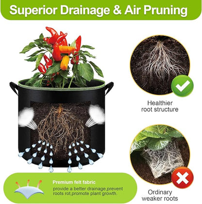 6-Pack 5 Gallon Grow Bags - 300G Heavy Duty Aeration Fabric Pots with Handles,Thickened Nonwoven Planter Bags for Vegetables Flowers Fruits