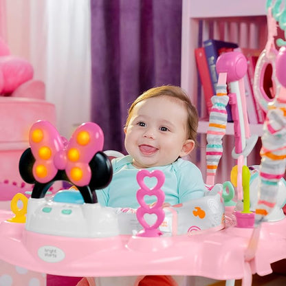 Bright Starts Disney Baby Minnie Mouse Forever Besties Baby Activity Center Jumper with 10 Toys, Lights & Sounds, 360-Degree Seat, 6-12 Months (Pink)