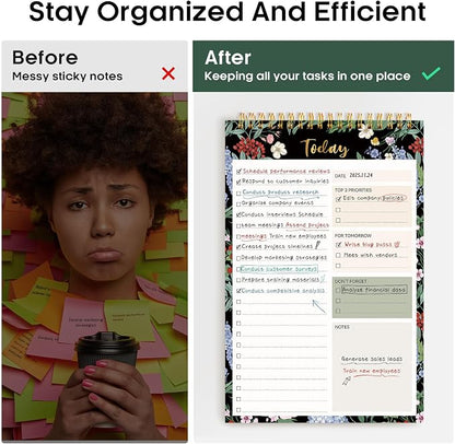 Taja To Do List Notepad, Undated Daily Planner for Work and Goal Setting | Forest Bloom, 52 Sheets, 9.8" x 6.5" , for Office, Home and school, Daily Task Planning, Notes and Everyday Organization