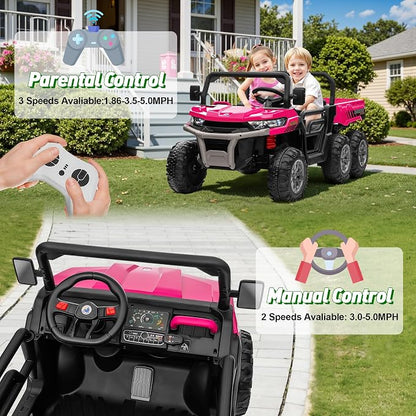 24V Ride on Dump Truck, XL 2 Seater Ride on Cars with Remote Control, 4x200W Powerful Motors, 6-Wheel Suspensions, Electric Dump Bed, Shovel, Kids UTV for Boy Girl