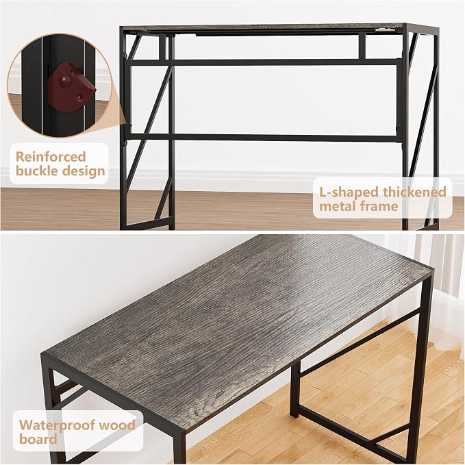 Elephance Folding Desk Writing Computer Desk for Home Office No-Assembly | Study Office Desk,Foldable Table for Small Spaces,31.5 Inch,Black Oak