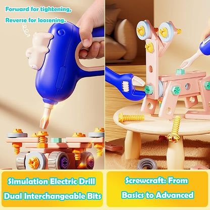 Kids STEM Building Toys For Ages 3-5 4-6 4-8 5-7 6-8 Years Old Boy Birthday Gift,101 Pcs Preschool Educational Construction Toys Tools Set With Drill,Toddler Design Drill Screw Toys (blue101)