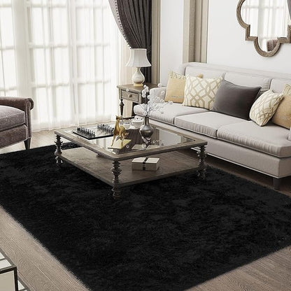 Ophanie Machine Washable 6 x 9 Rugs for Living Room,Black,Large Fluffy Fuzzy Plush Shag Comfy Soft，Non-Slip Indoor Floor Carpet,for Kids Boys Girls Dorm，Room,Bedroom,Playroom，Home Decor Aesthetic
