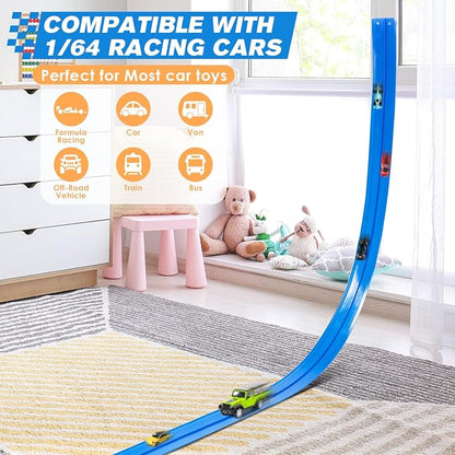 Flexible Race Car Track for Kids 15 Ft Flex Tracks Starter Set Compatible Toy with Suction Cups Compatible with Diecast 1/64th Cars, Long Kid Cars Ramp with Suction Cups for Indoor & Outdoor Ages 3+