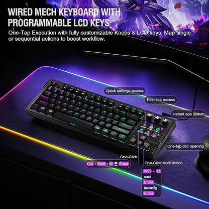 K1 Pro Macro Keyboard, Wired Only Full-Key Programmable On-Board Keypad, Custom Gaming Streaming Mechanical Keyboards with Screen & Knob, Gasket, RGB Backlit, Hot Swappable Shortcut Pad